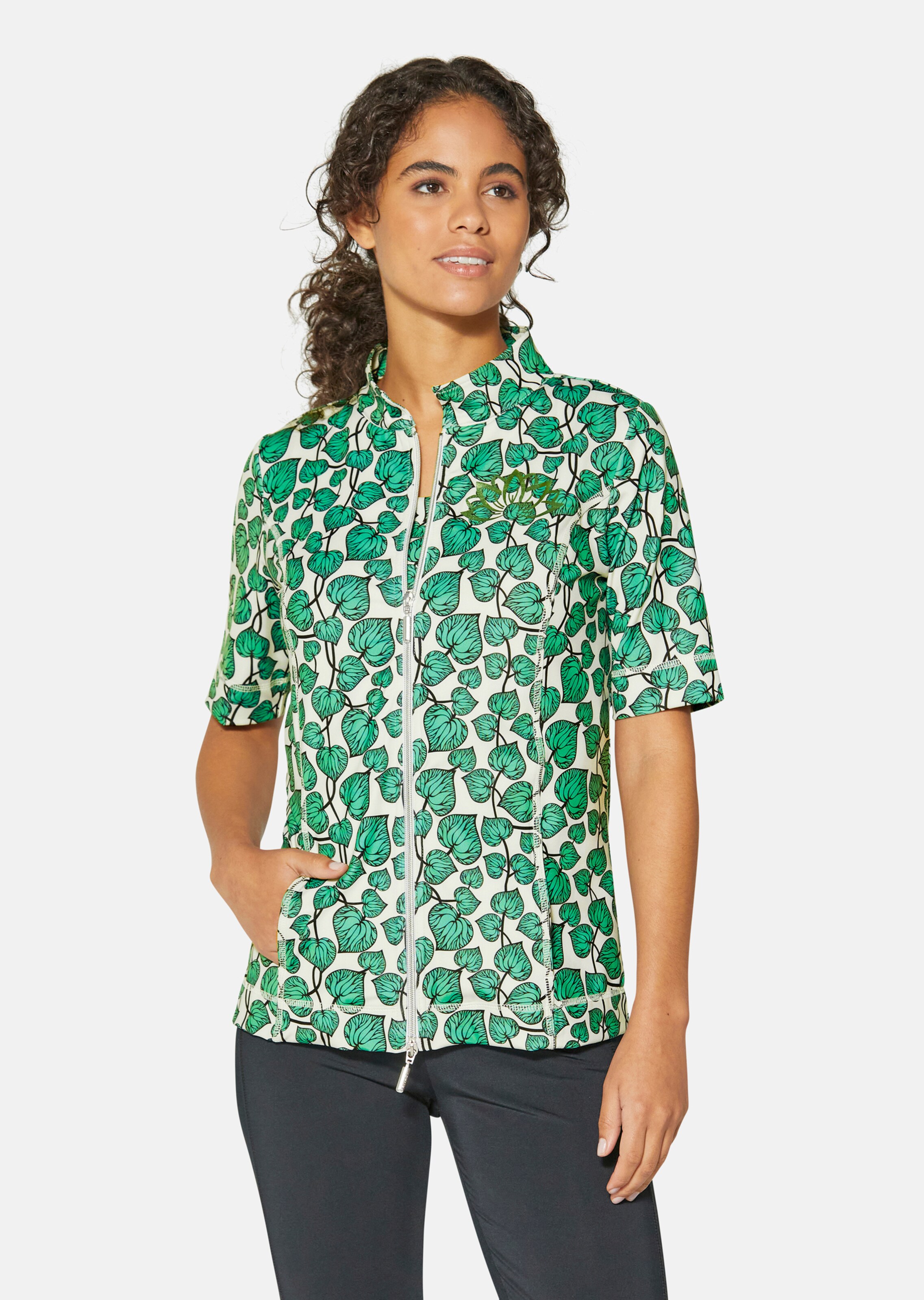 Kurzarm-Jacke mit modischem Blätterprint
