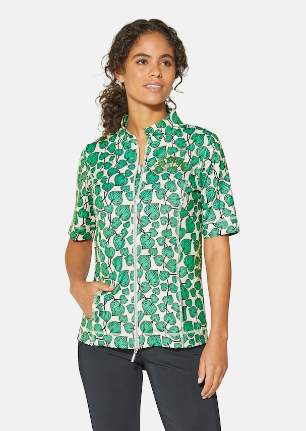 Short-sleeved jacket with fashionable leaf print
