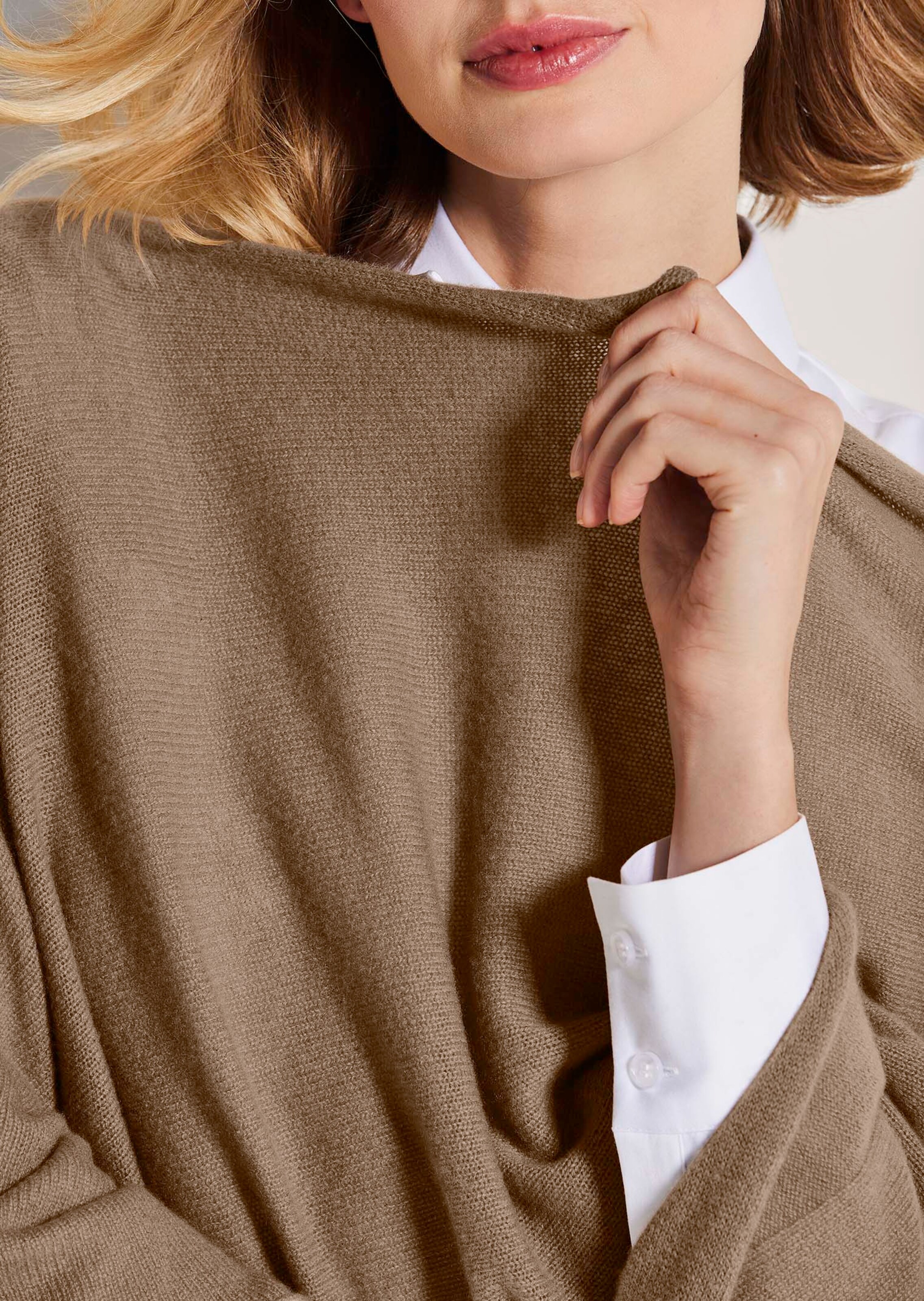 Pull Cape Côtelé Automne Cashmere - Mélange Cachemire, Couleur Ombre, Taille L, Neuf Avec Étiquette