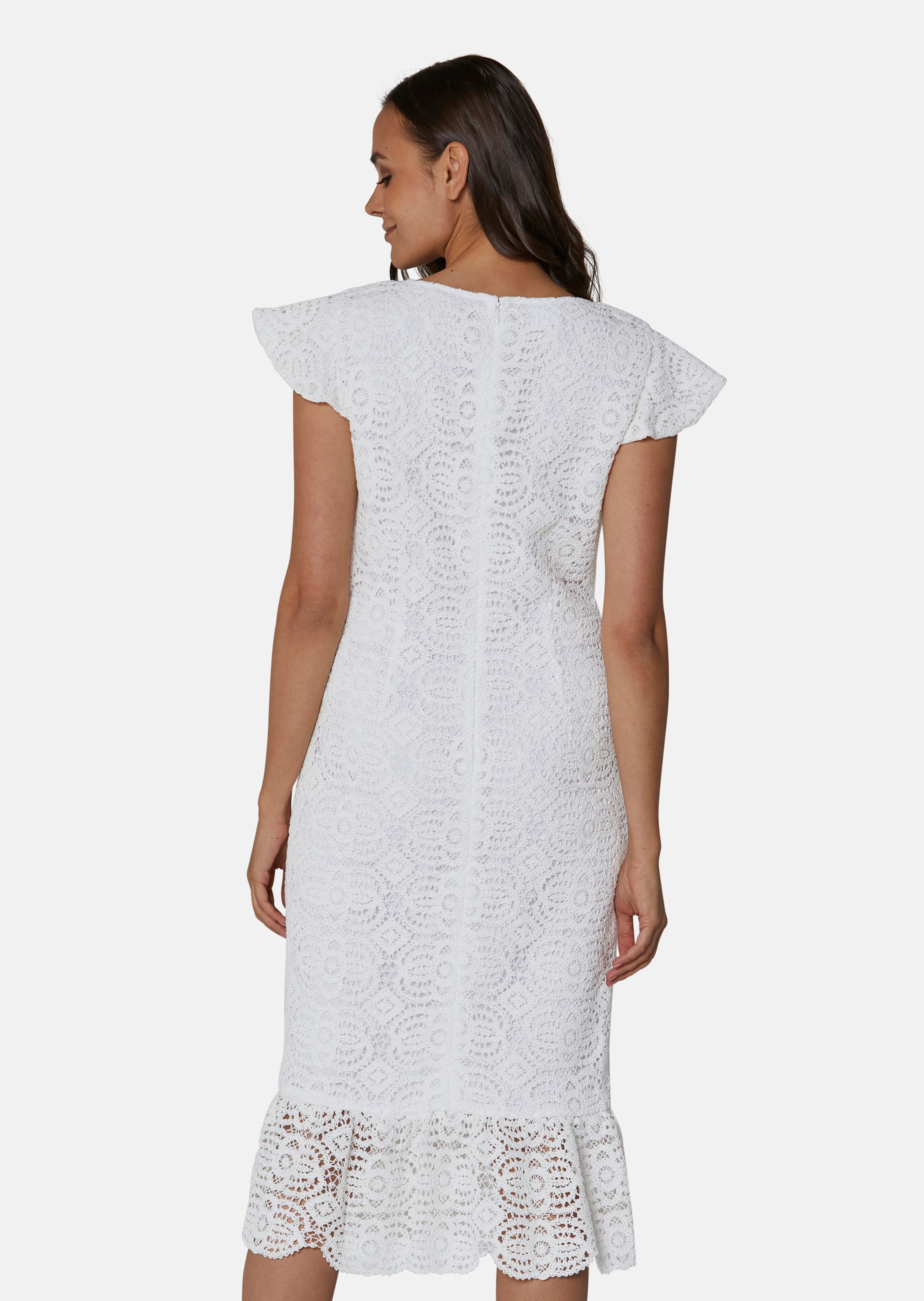 crochet lace sheath dress Short Crochet Lace Sheath Dress with Chiffon Asymmetric Overlay
