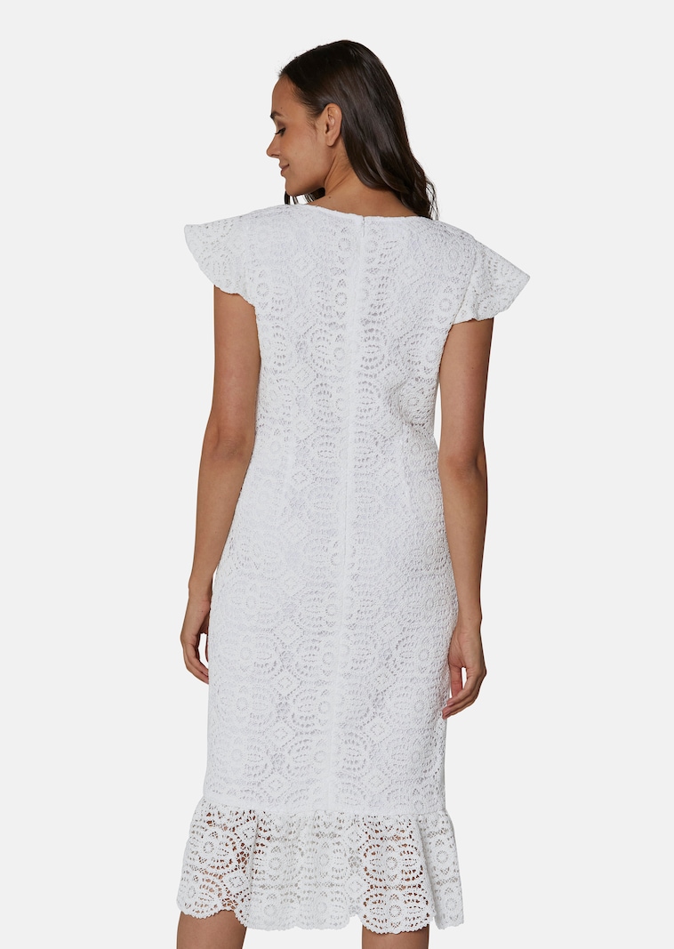 crochet lace sheath dress Short Crochet Lace Sheath Dress with Chiffon Asymmetric Overlay