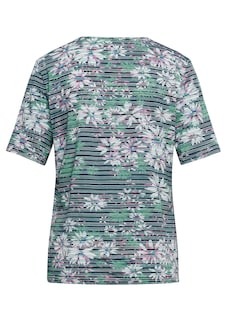 Confortable T-shirt imprimé de fleurs et rayures thumbnail 7