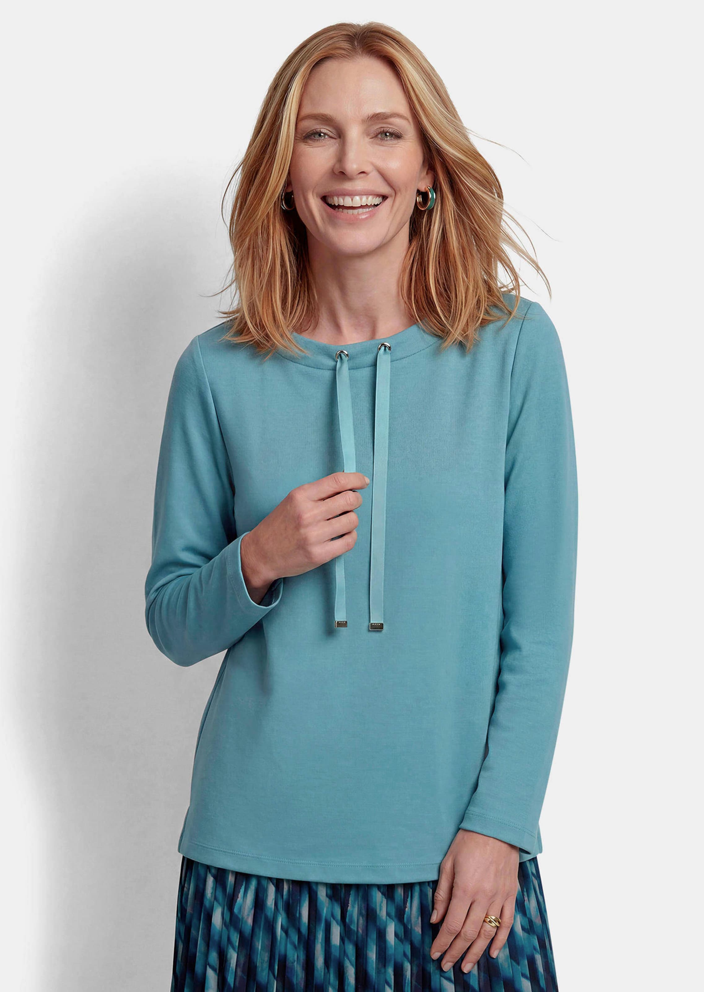 Sweatshirt mit Zierkordel am U-Boot-Ausschnitt