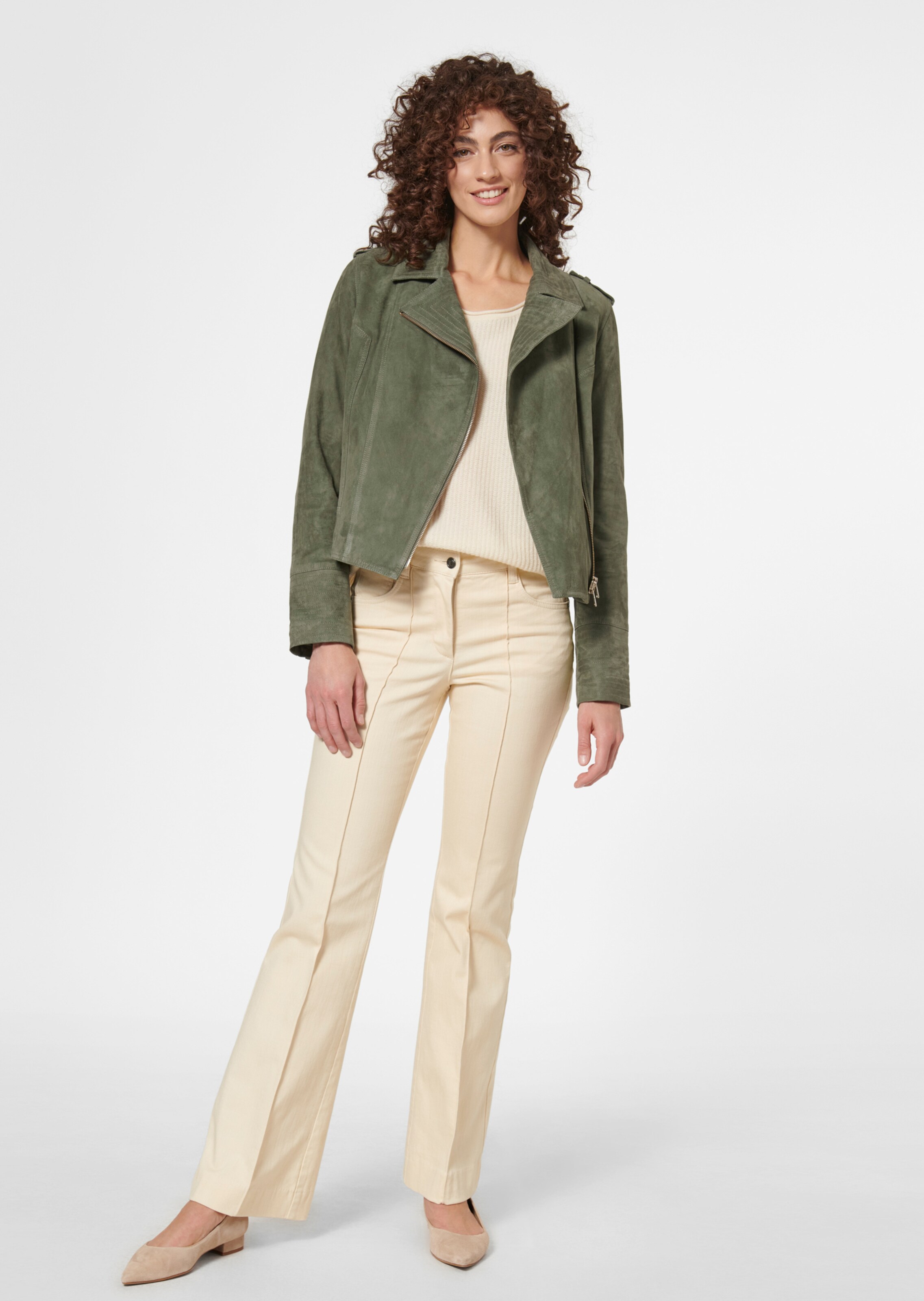 Leather jacket made from goat suede in avocado | MADELEINE Fashion