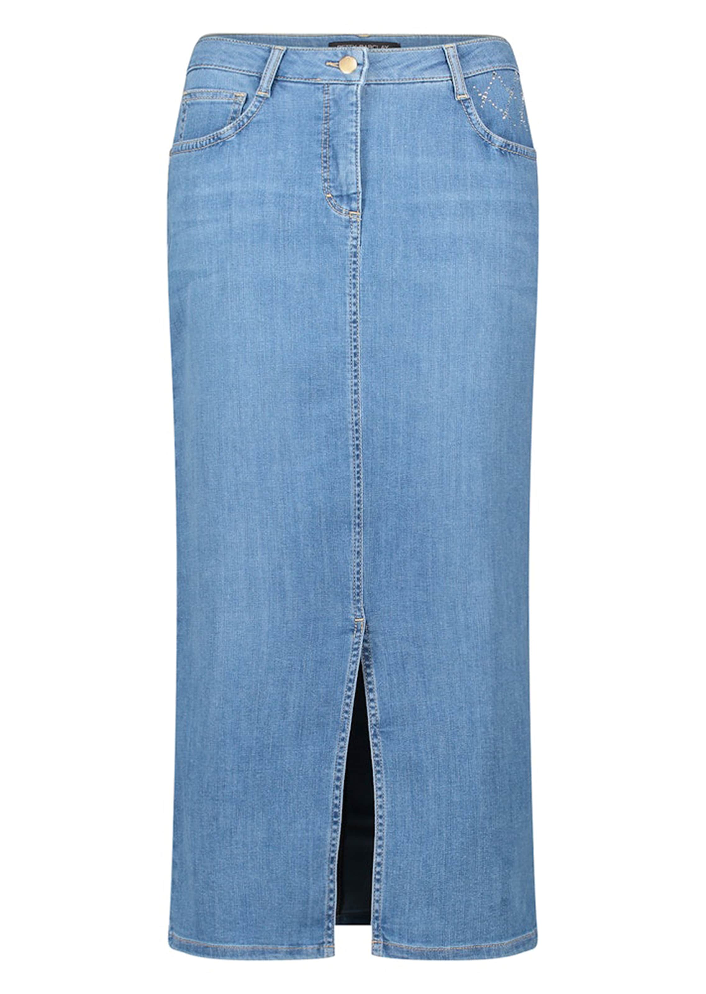 Jeansjupe mit Glitzersteinen und Schlitz