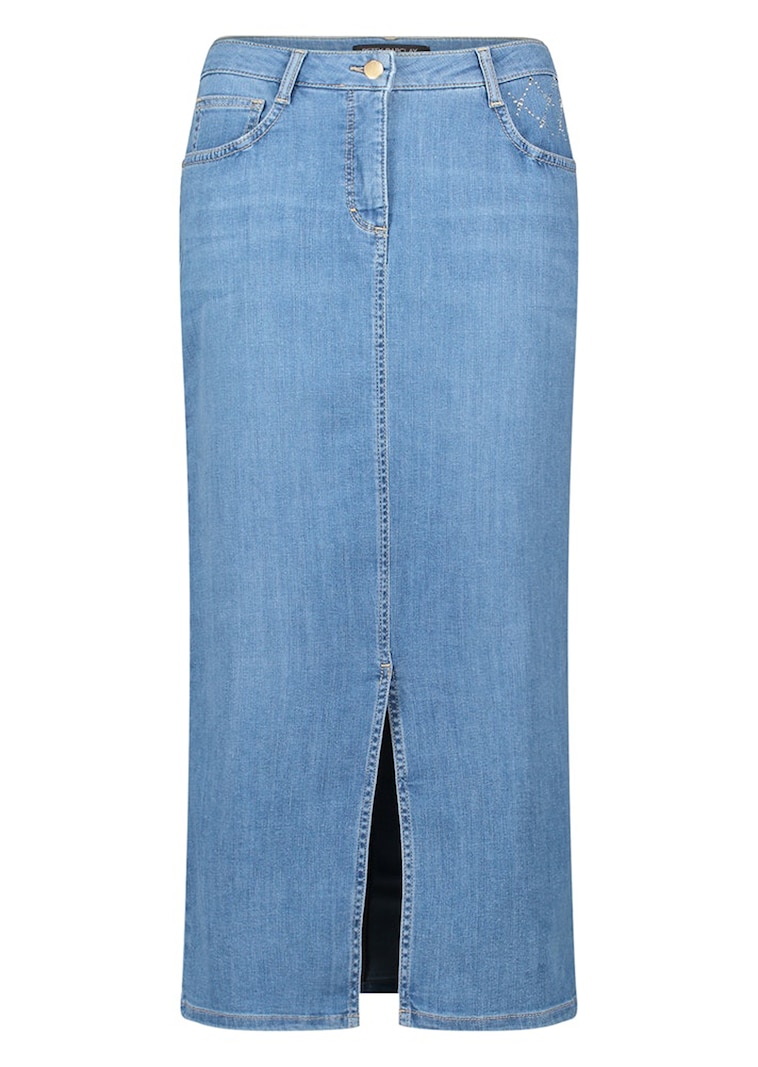 Jeansjupe mit Glitzersteinen und Schlitz