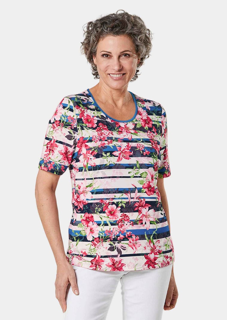 Bequemes Druckshirt in Blumen-Ringeloptik