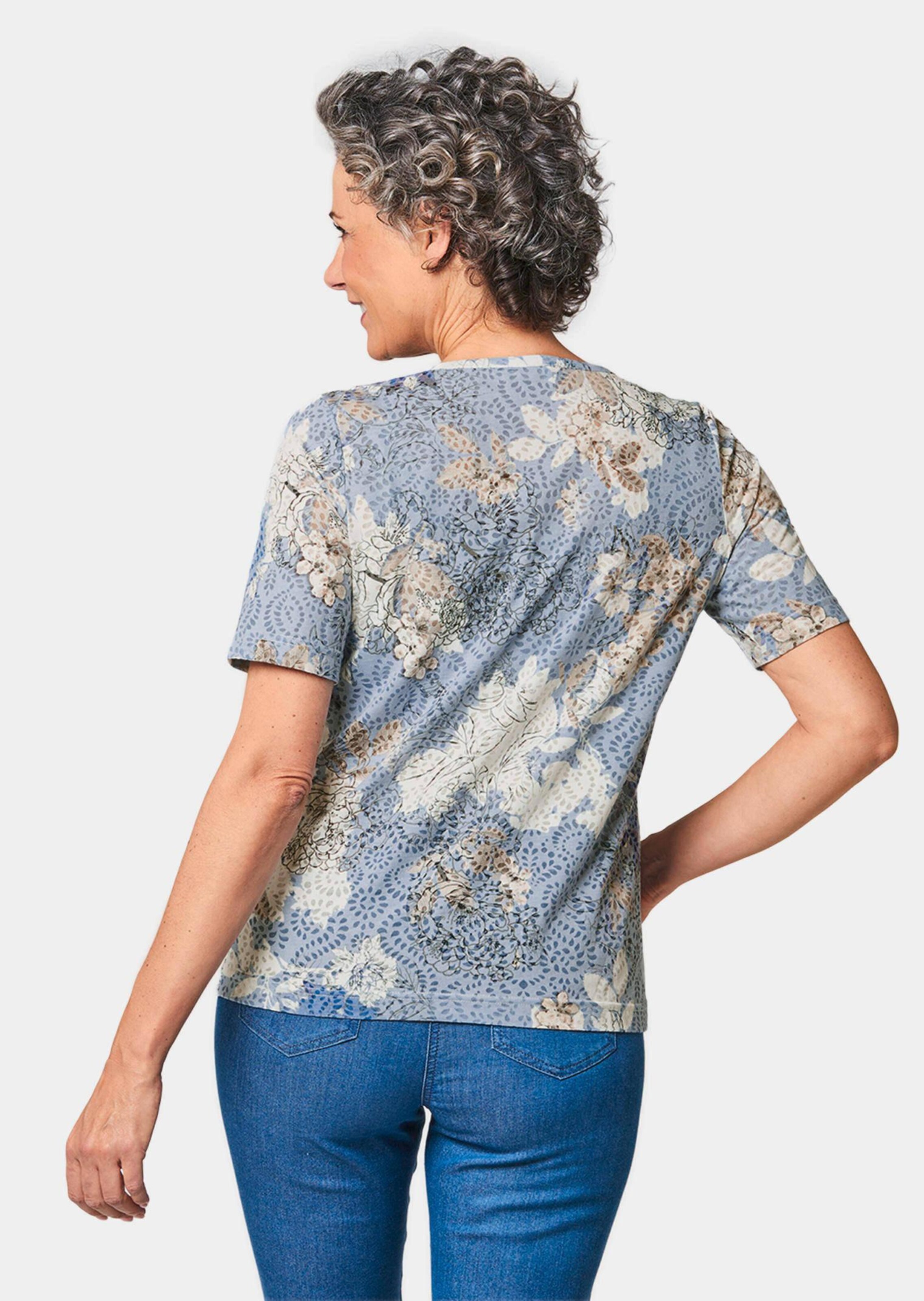 T-shirt imprimé avec perles - beige / bleu clair - Gr. 56 de Goldner Fashion