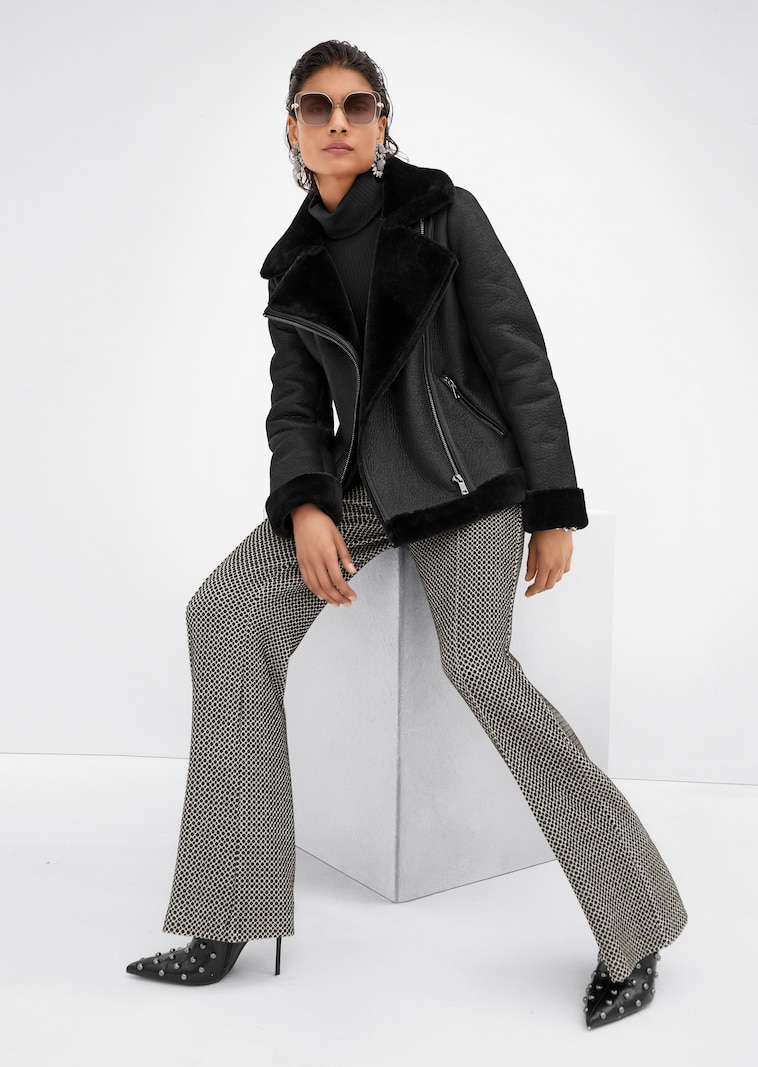 Biker-style jacket in faux fur