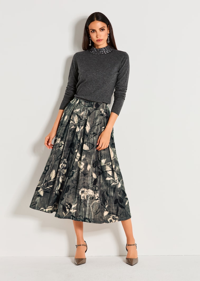 Schwungvoller Crinkle-Samtrock mit Floral-Print