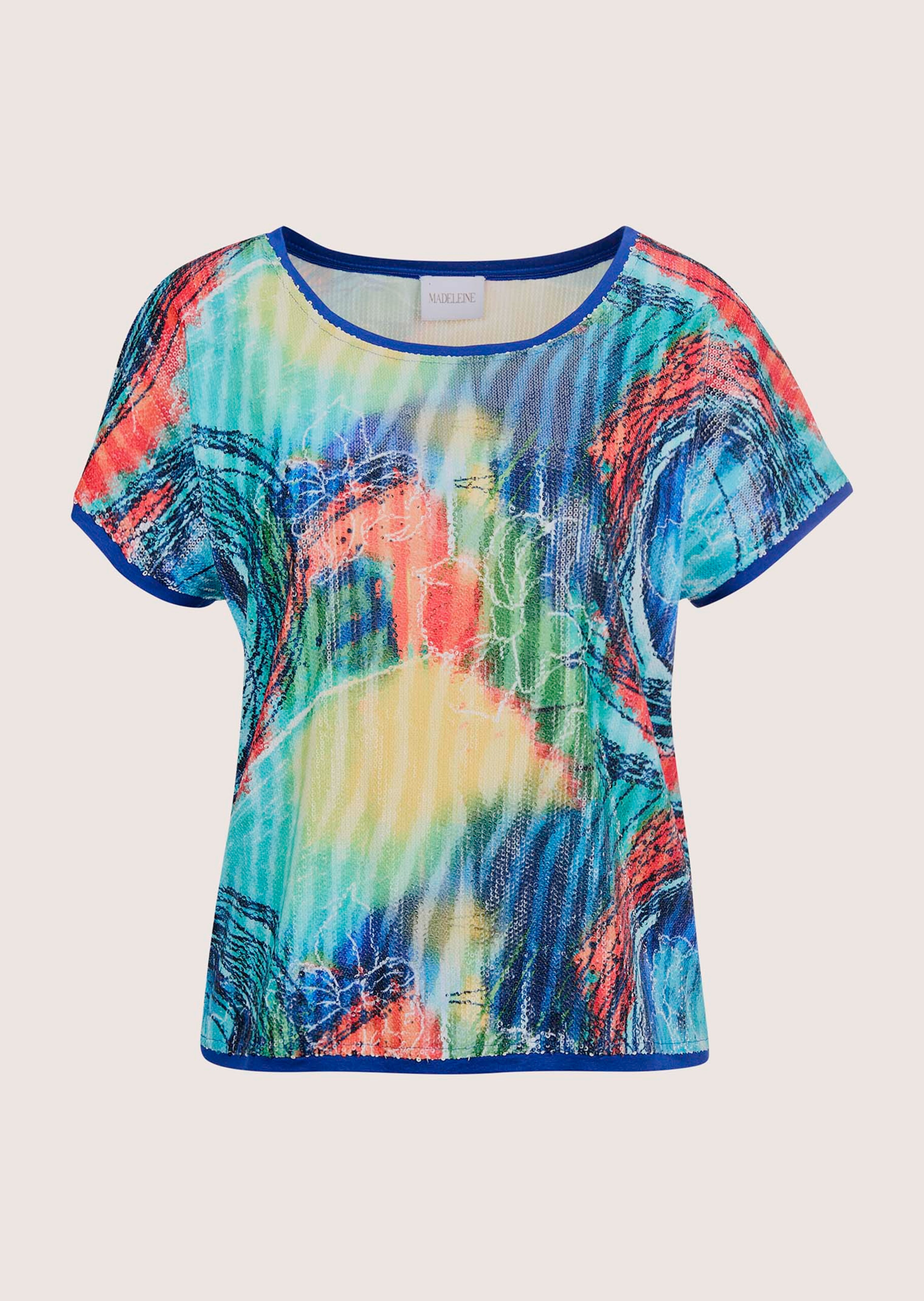 Rundhals-Shirt mit leuchtendem Pailletten-Print thumbnail 1