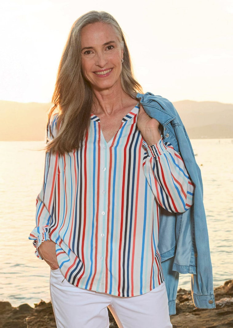 Blouse à rayures avec bords smockés