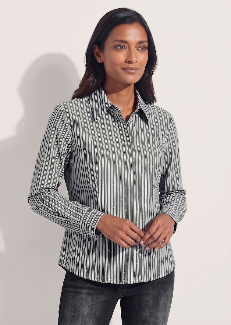 Blouse with stripes and rhinestones