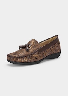 Leren mocassins met reliëf en kwastje thumbnail 1