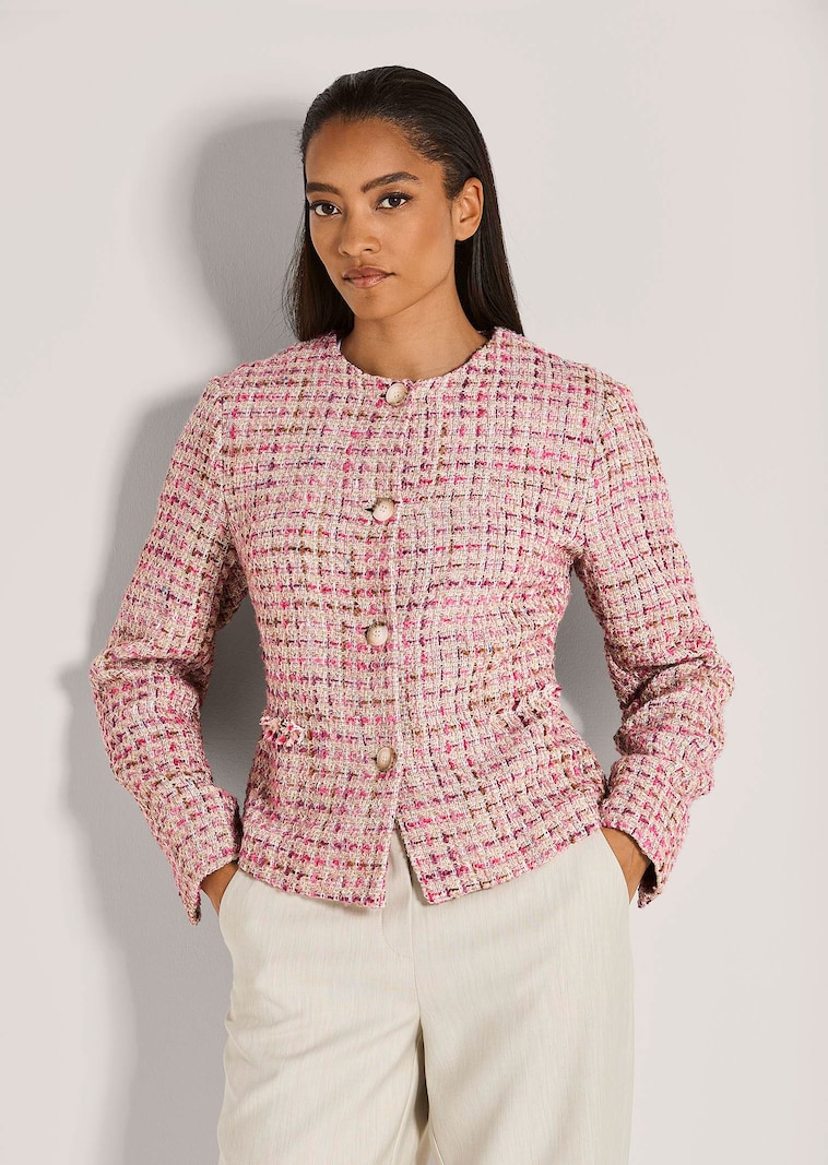 Kragenloser Tweed-Blazer mit Glanz-Effekten