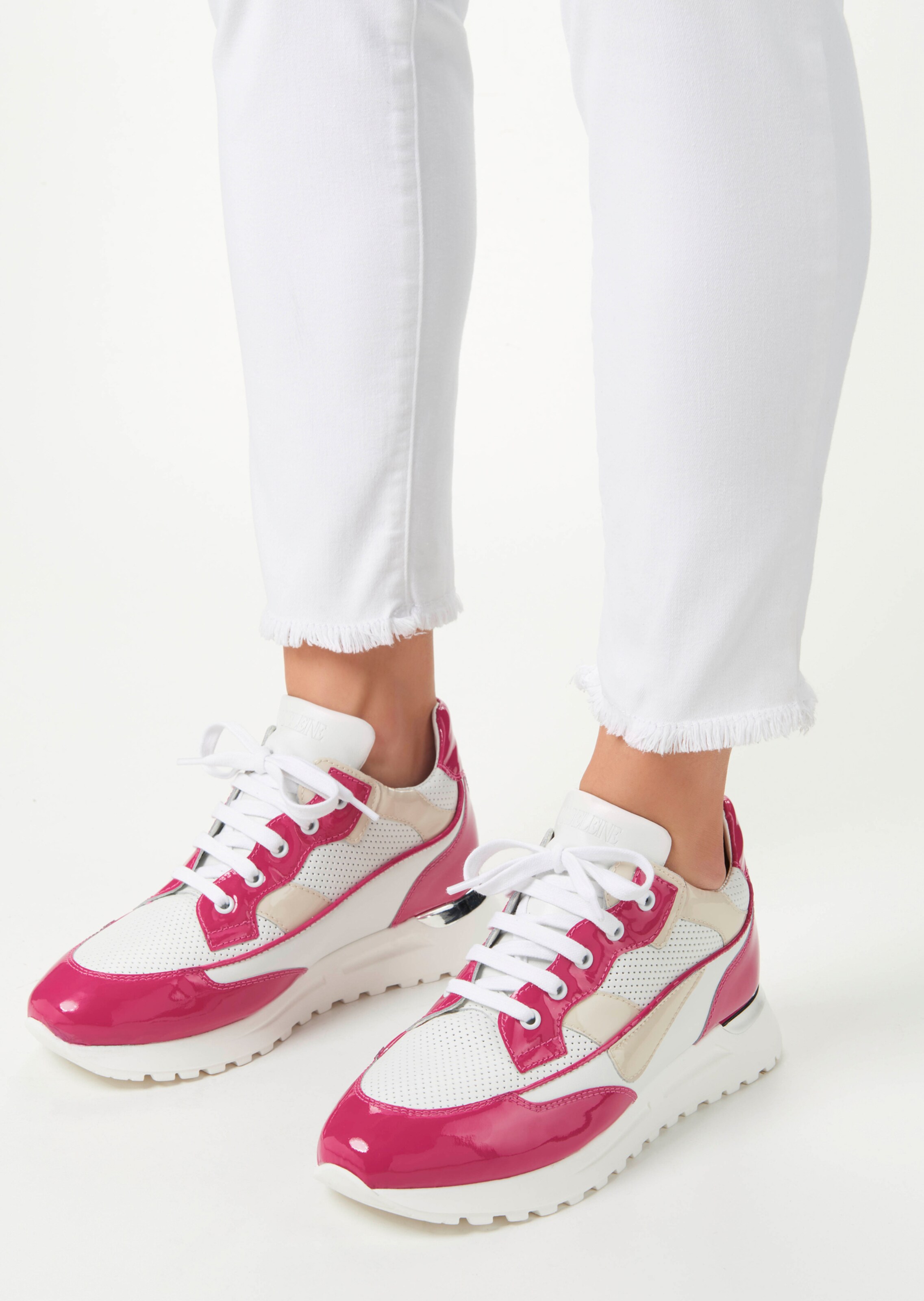 Leather trainers in a cool mix of patent and smooth leather