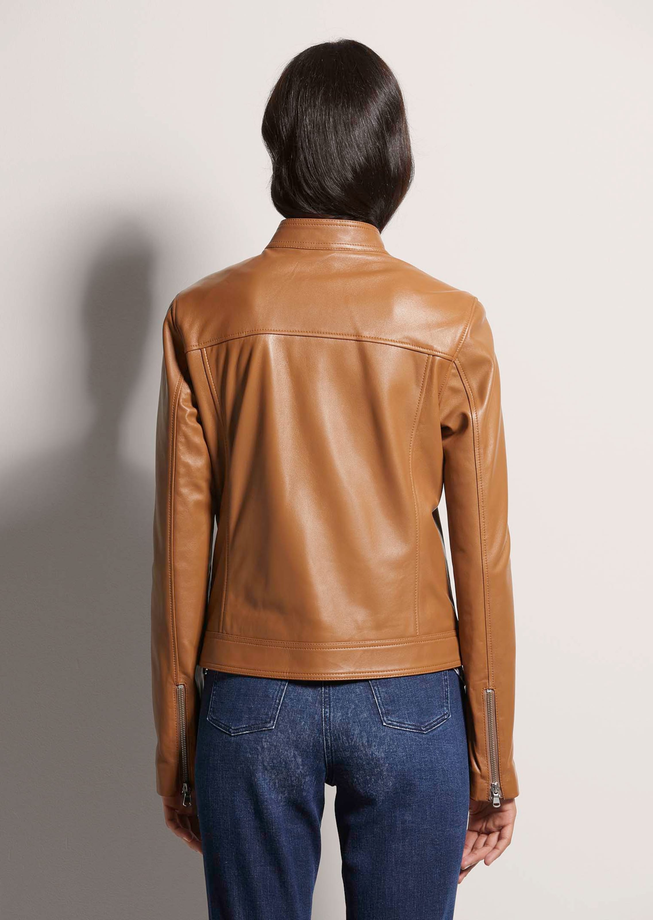 Veste En Cuir Nappa D'agneau Femme – Marque Von Holdt, Taille 38/M, Couleur Cognac, Neuve Sans étiquette