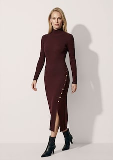 Figure-hugging knitted dress with decorative buttons and slit thumbnail 1