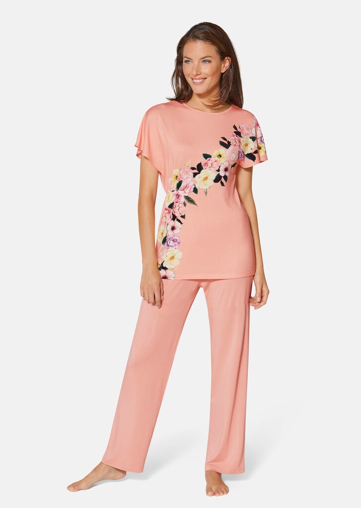 Pyjama mit Raff-Effekt und Blütenprint 1