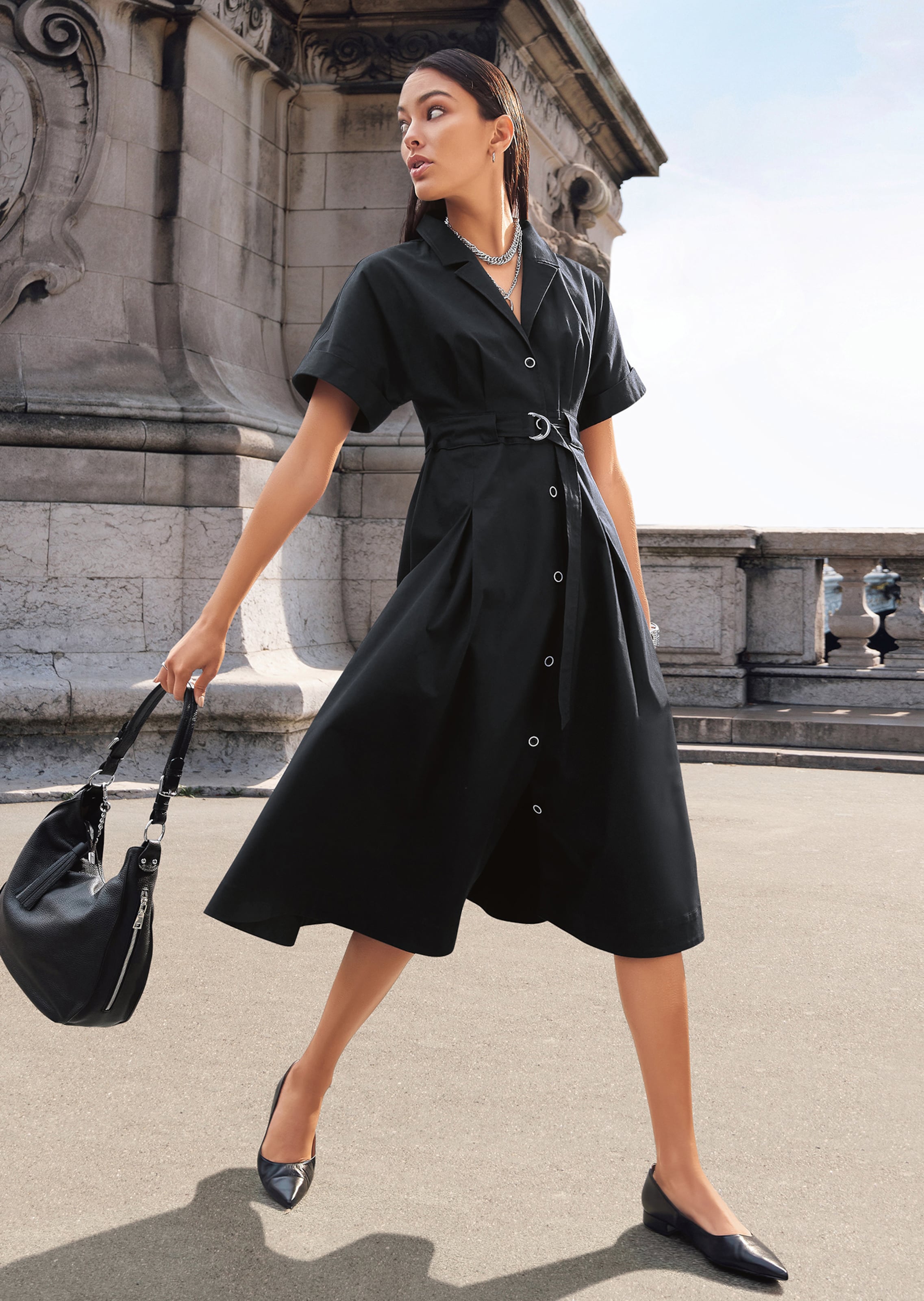 Black shirt dress with belt best sale