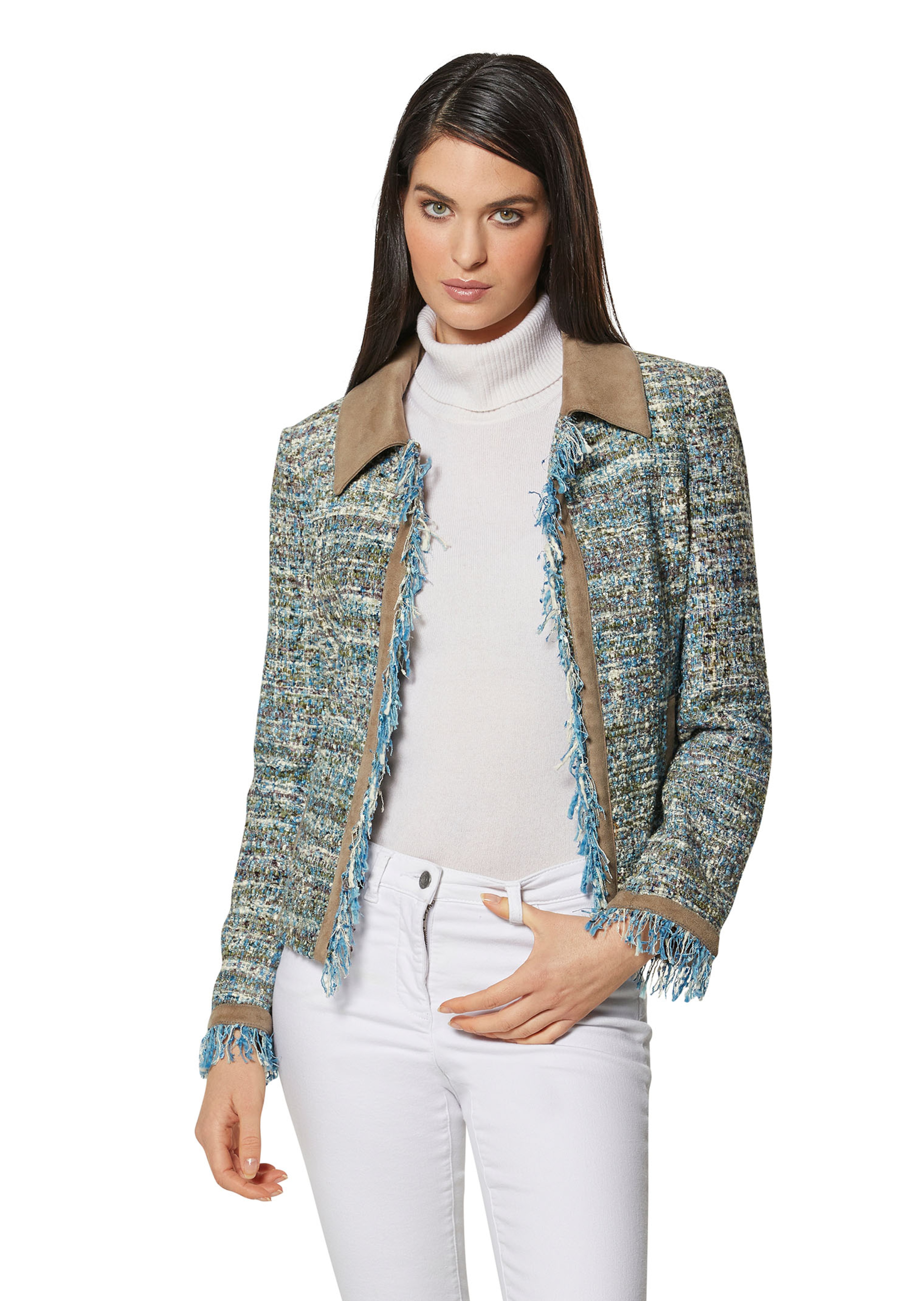 Verschlussloser Tweed-Blazer mit Fransen