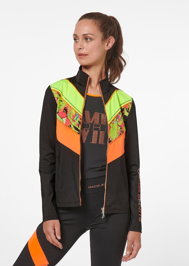 Jacket with colour block inserts and decorative stones