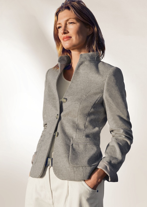 Wool blazer with stand-up collar