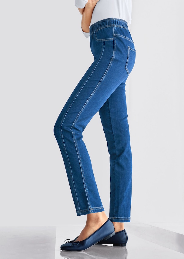 Schmale Schlupf-Jeans aus Sweat-Denim