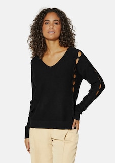 Knitted jumper with cut-outs and V-neckline thumbnail 1