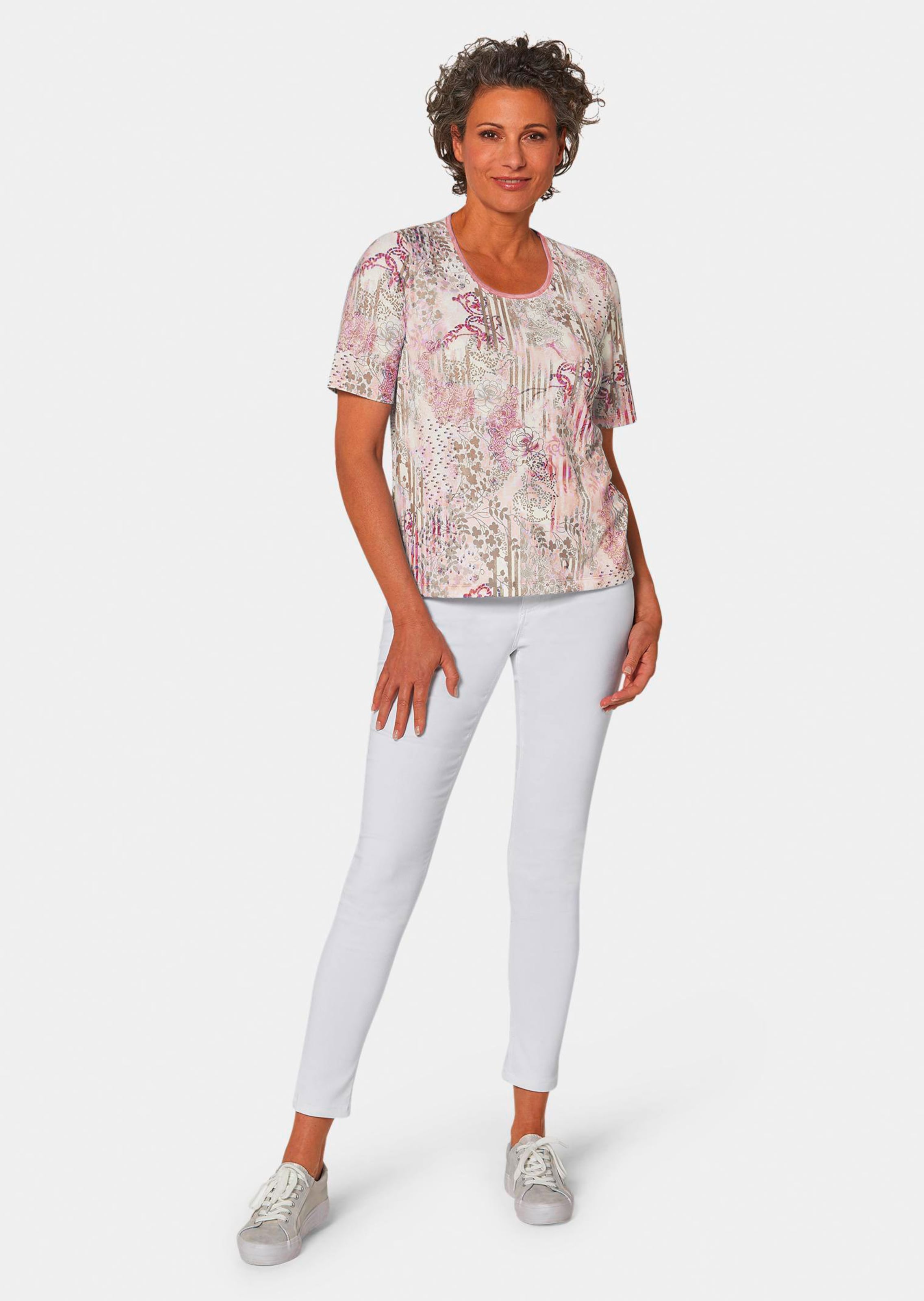 Confortable T-shirt imprimé en mélange de matières - rosé / taupe - Gr. 48 de Goldner Fashion