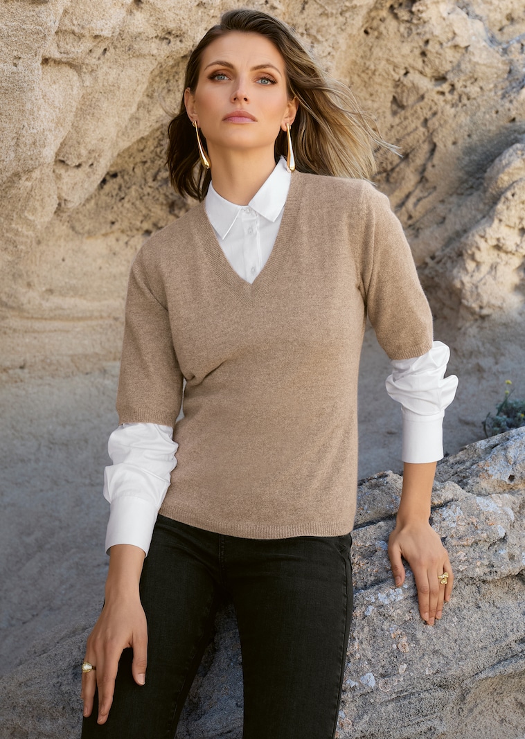 Kaschmirpullover mit kurzen Ćrmeln