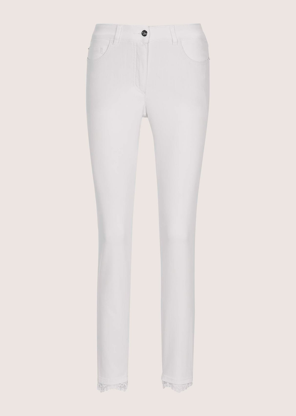 Slim-fit jeans with lace hem detail
