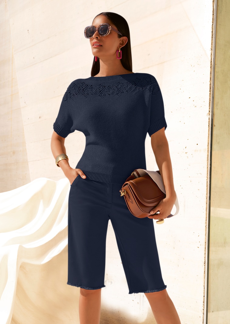 Halbarm-Pullover aus Baumwolle und Leinen