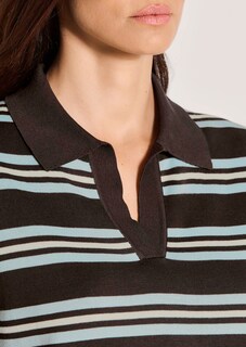 Gestreifter Feinstrick-Pullover mit Polokragen thumbnail 5