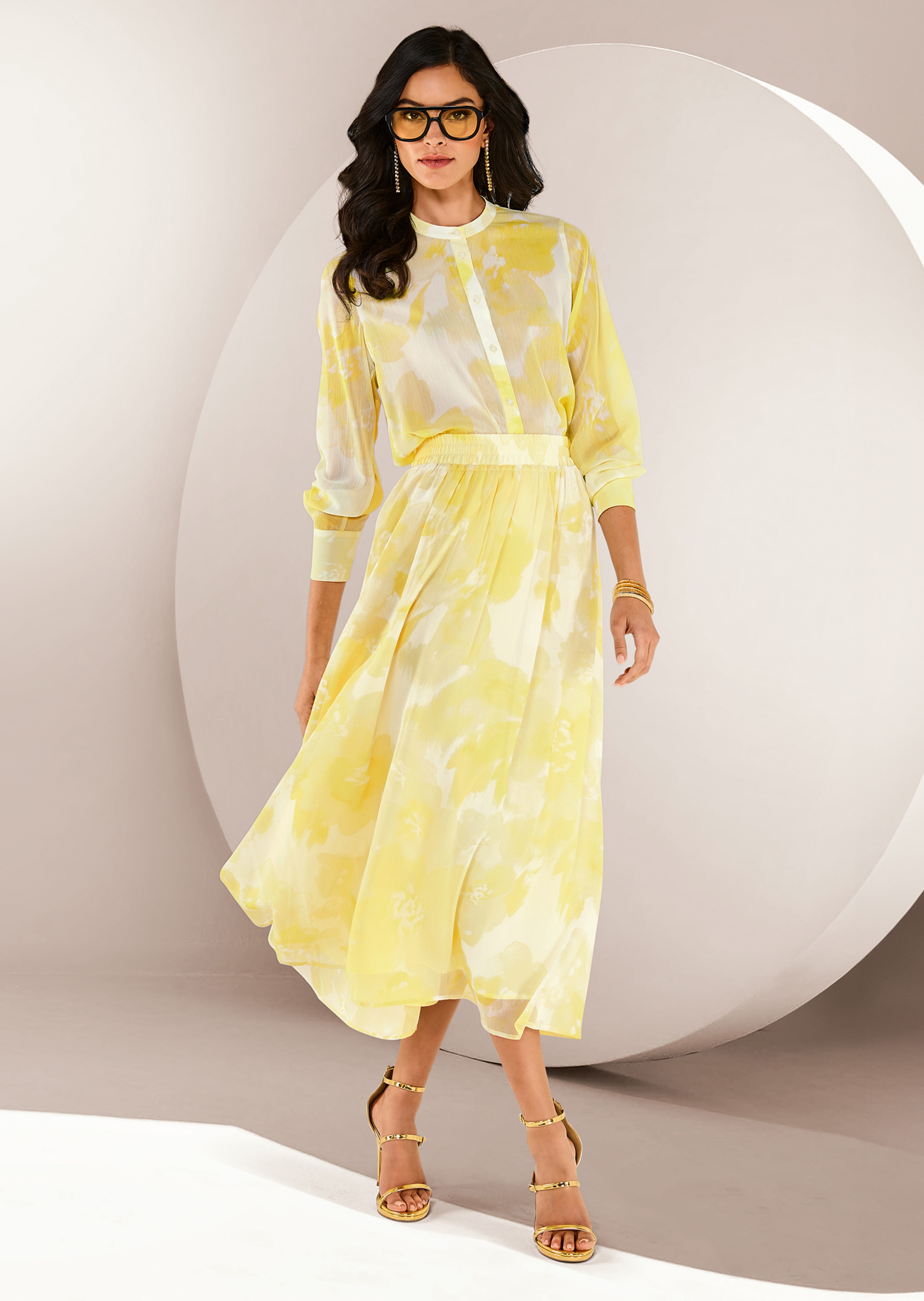 Rundhals-Bluse mit Unikat-Print