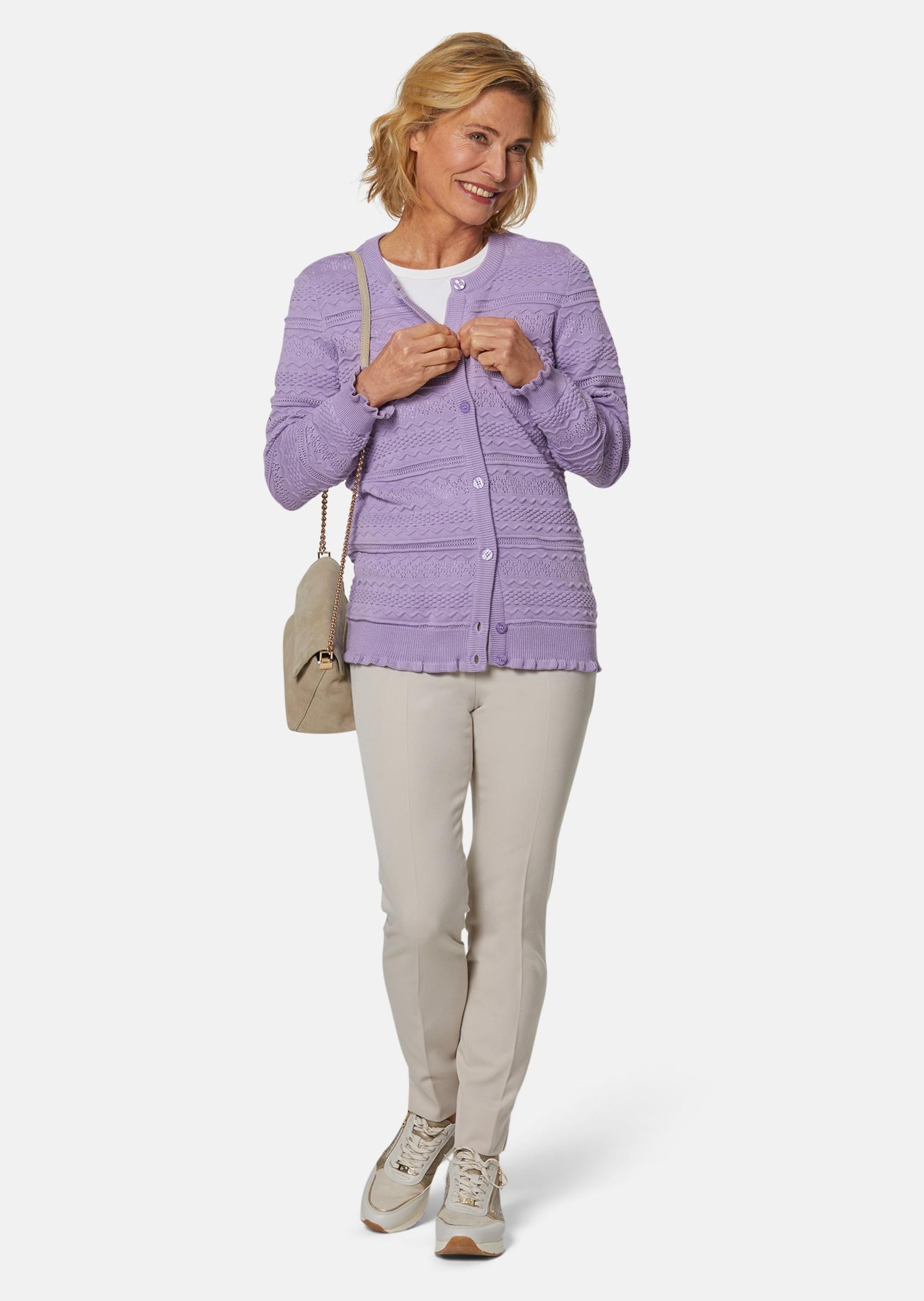 Adorable cardigan avec motif ajouré - mauve - Gr. 54 de Goldner Fashion