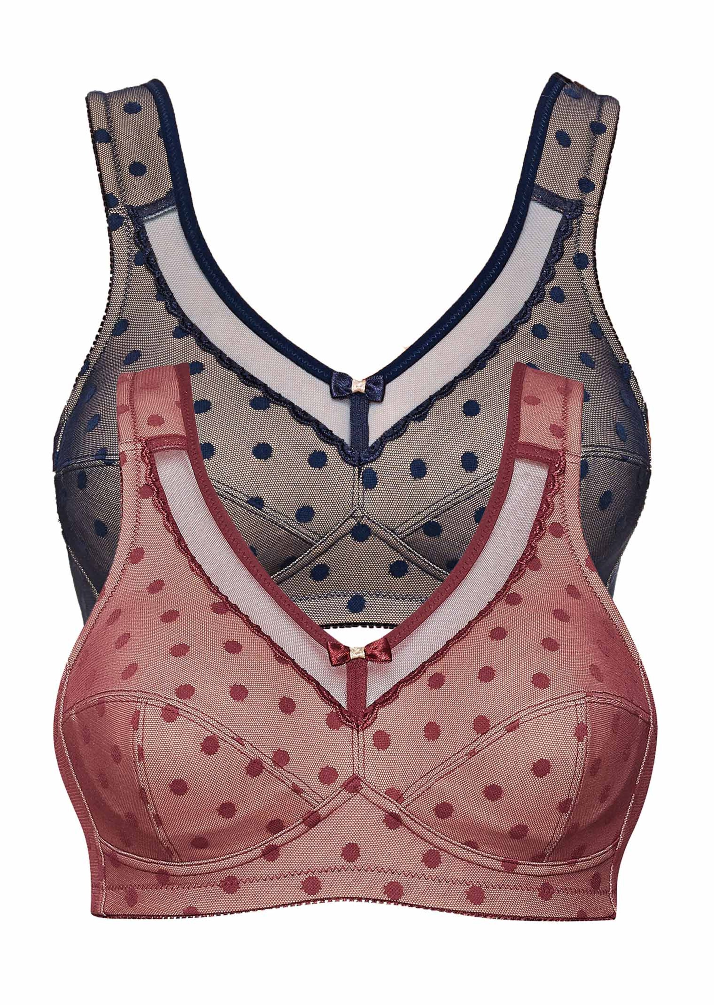 Twee beugelloze ontlastende beha's