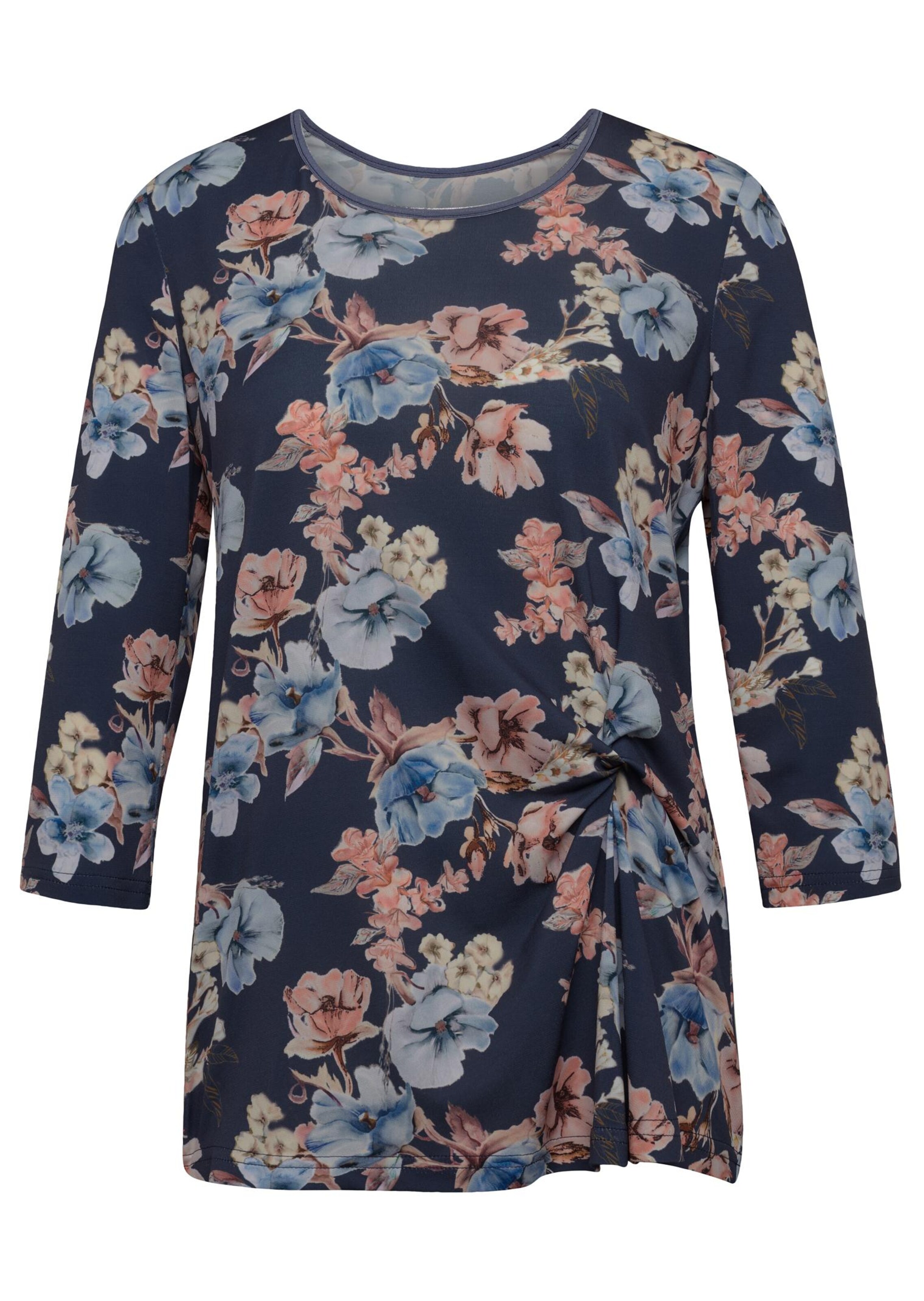 T-shirt imprimé avec fronces - marine / à motifs - Gr. 48 de Goldner Fashion