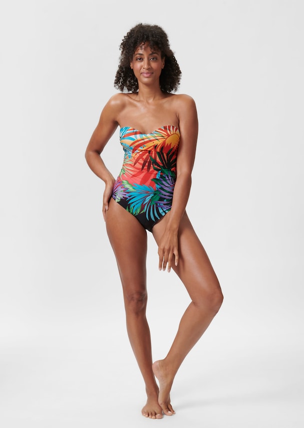 Corset swimming costume with tropical print 1