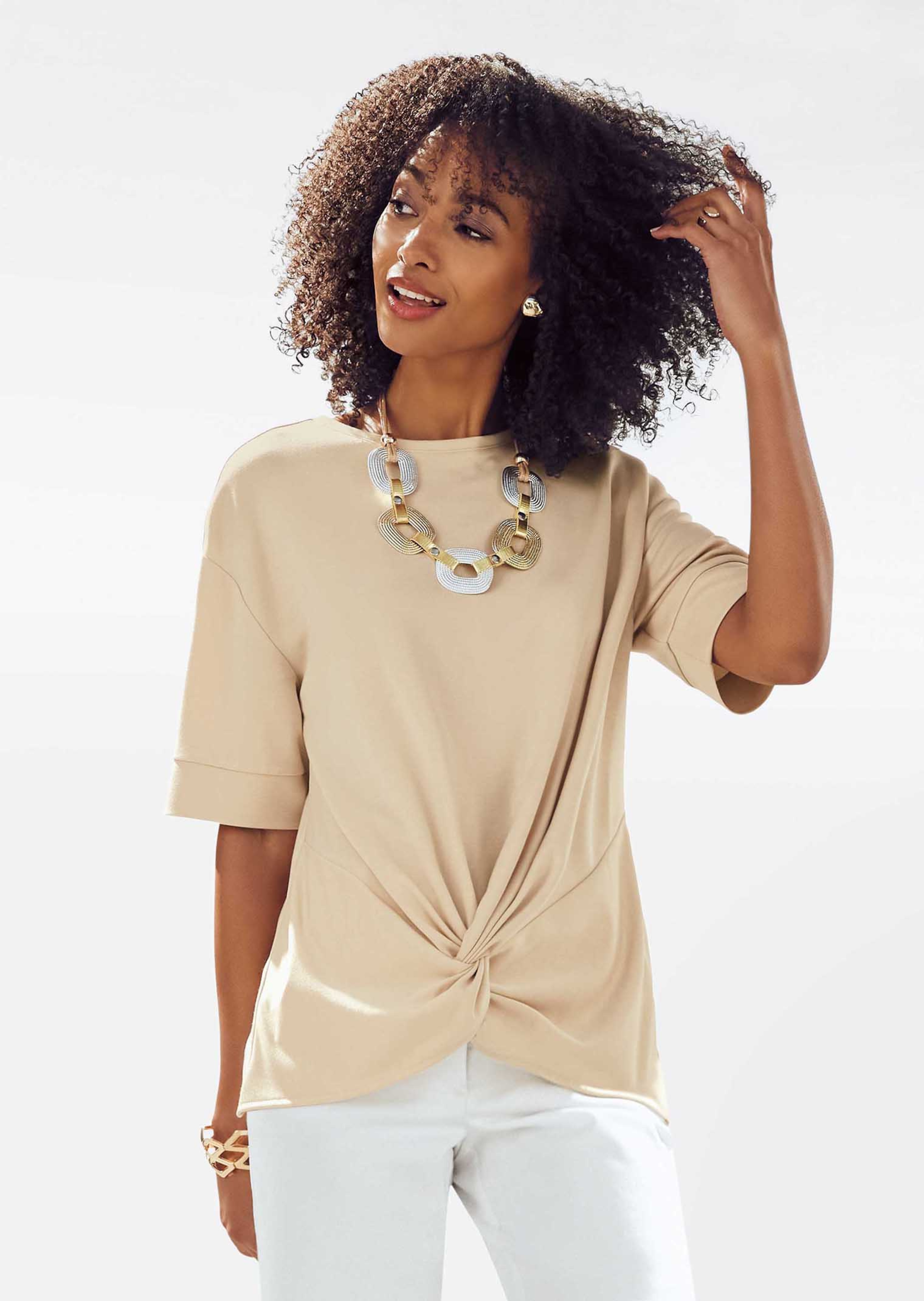 Half-sleeved sweatshirt with knot effect
