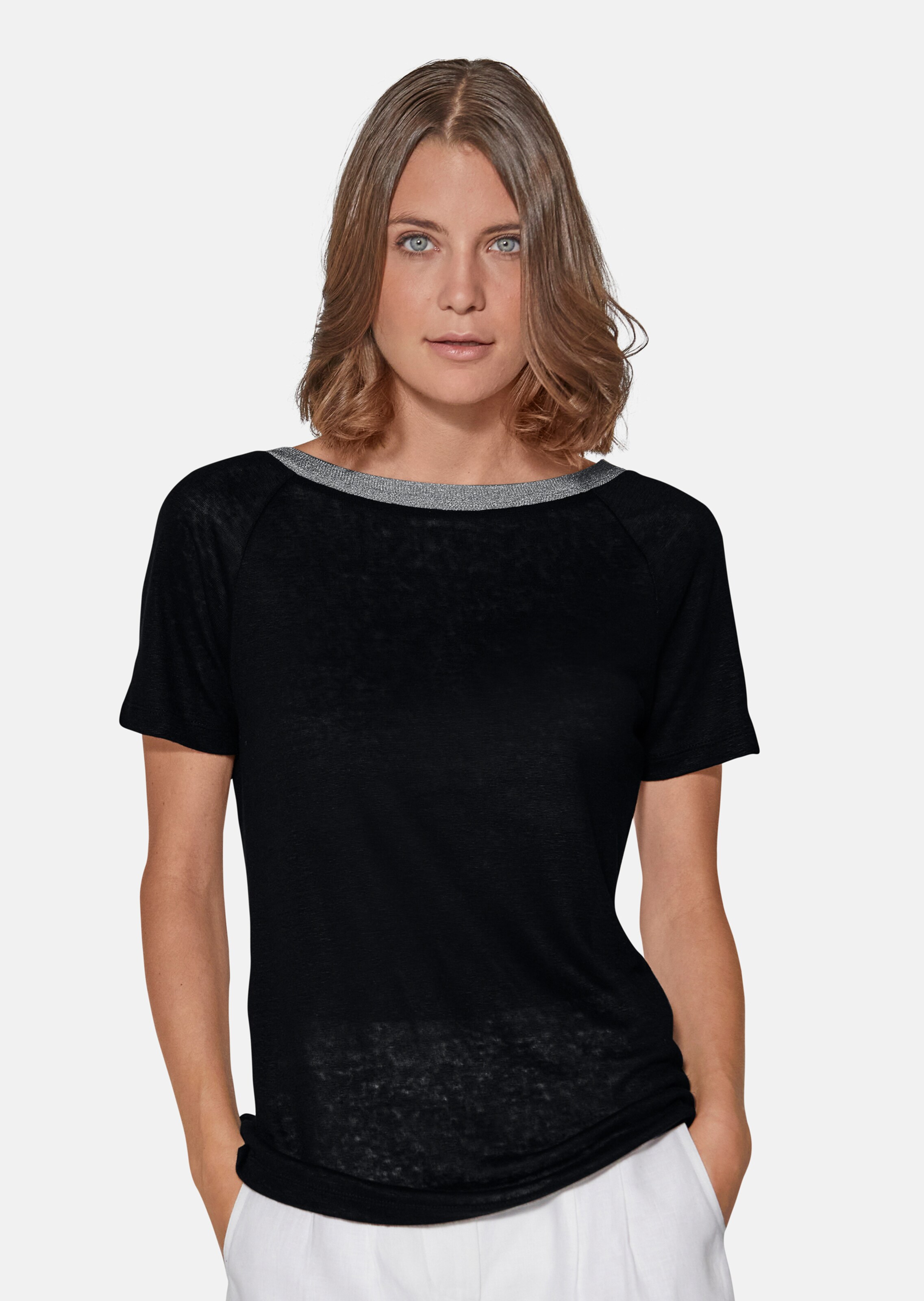 Leinenshirt mit edlem Lurexakzent
