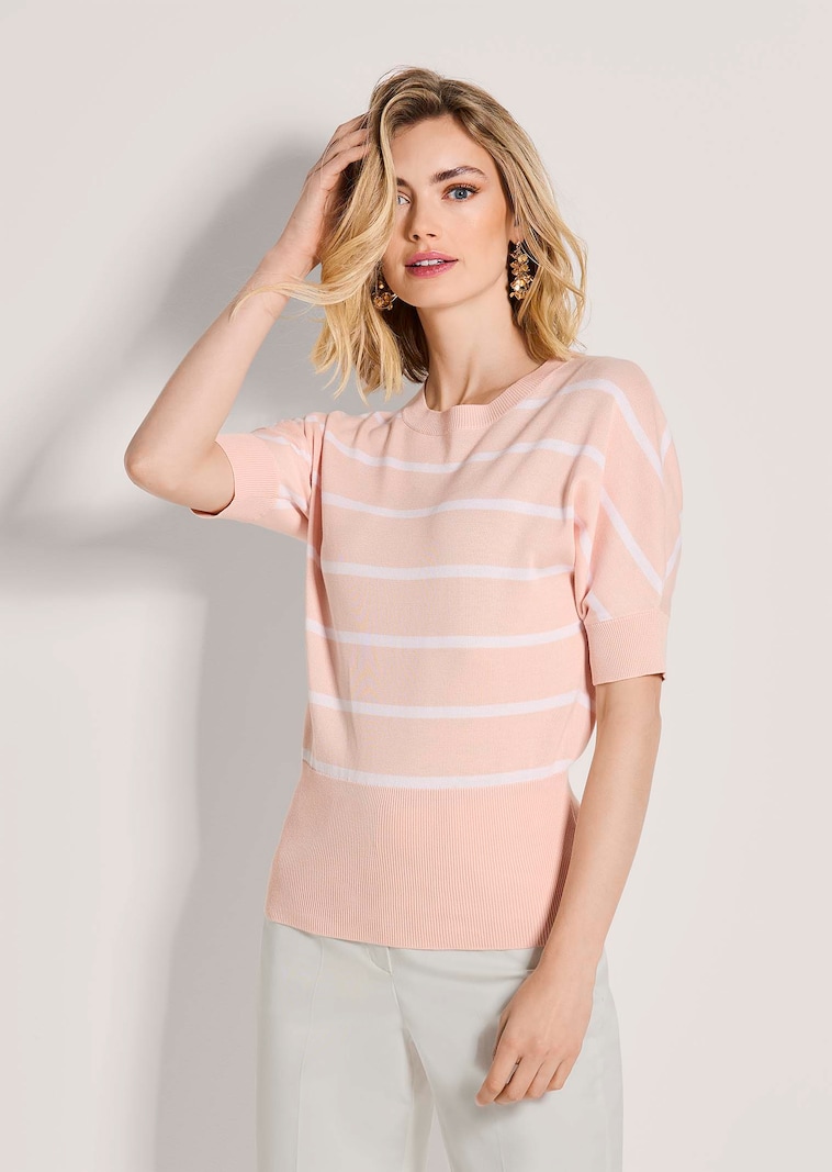 Ringelpullover mit Halbarm und breitem Bund