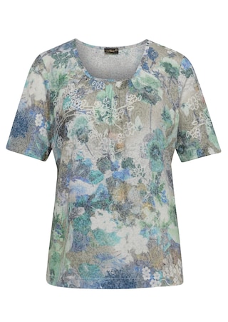 bleu / vert / gris / à motifs Magnifique T-shirt en tissu dévoré