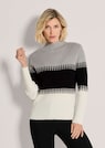 Rippstrick-Pullover mit Blockstreifen und Stehkragen thumbnail 1