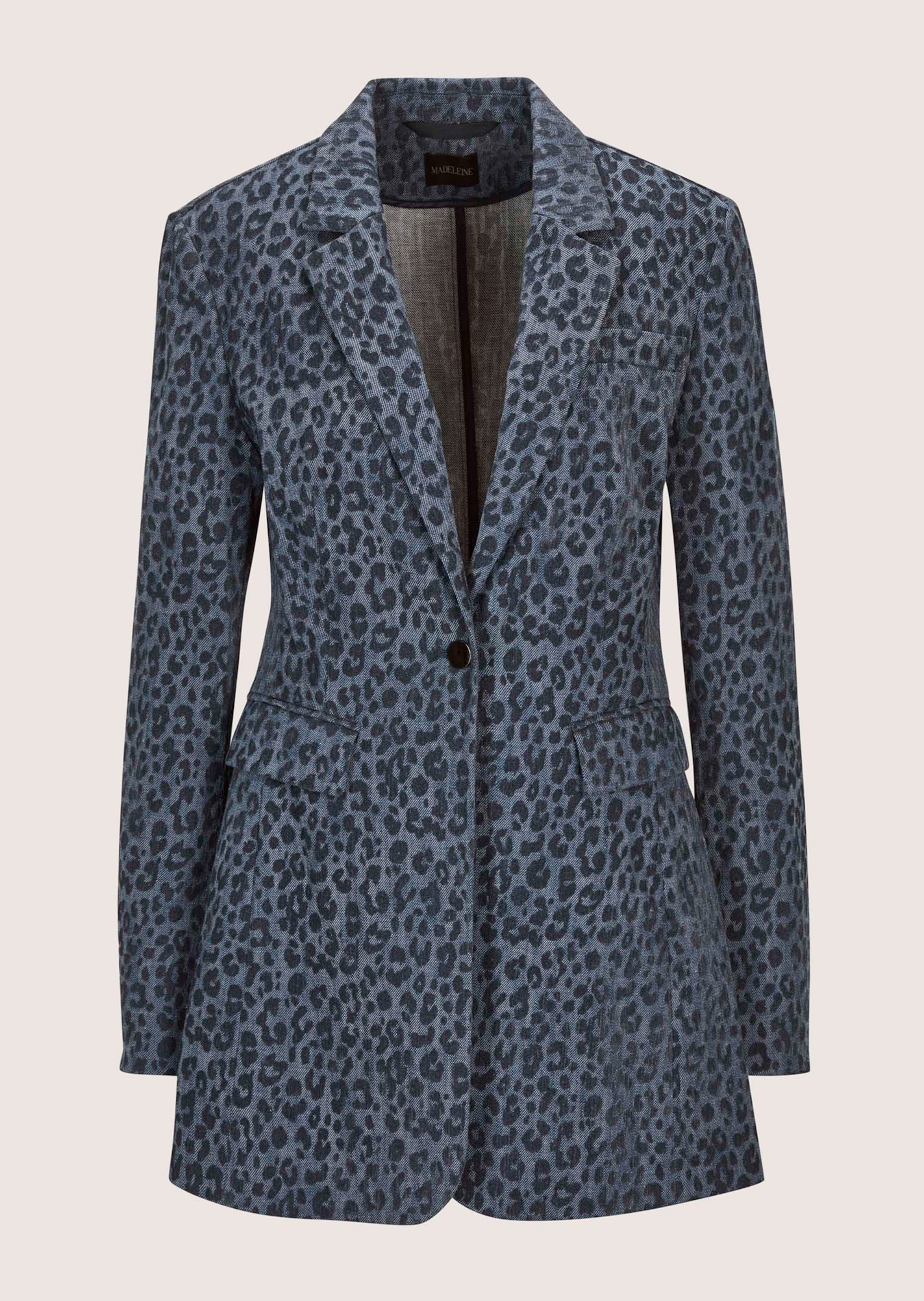 Denim blazer with leopard print