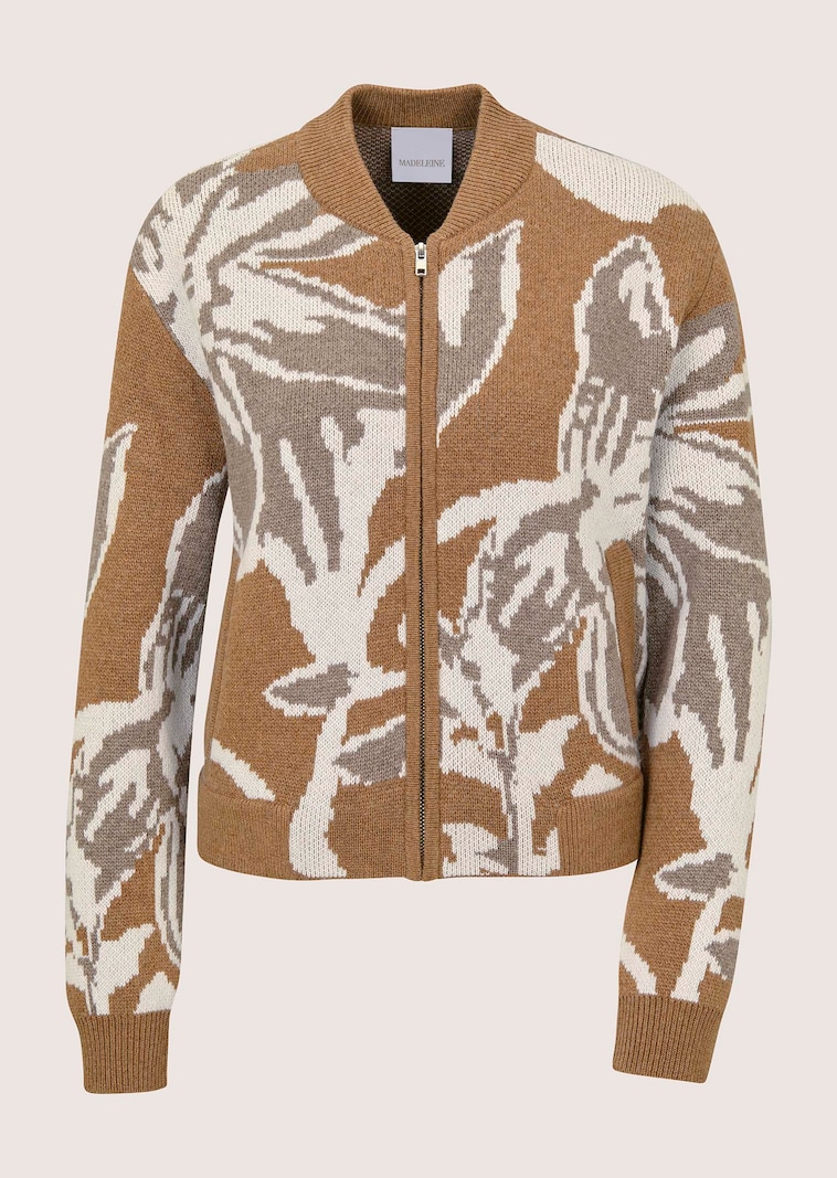 Strickblouson mit Jacquard-Blütendessin