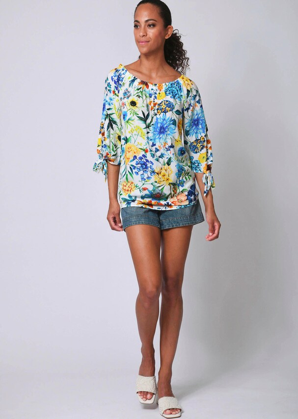 Carmenbluse in sommerlichem Blumendessin 1