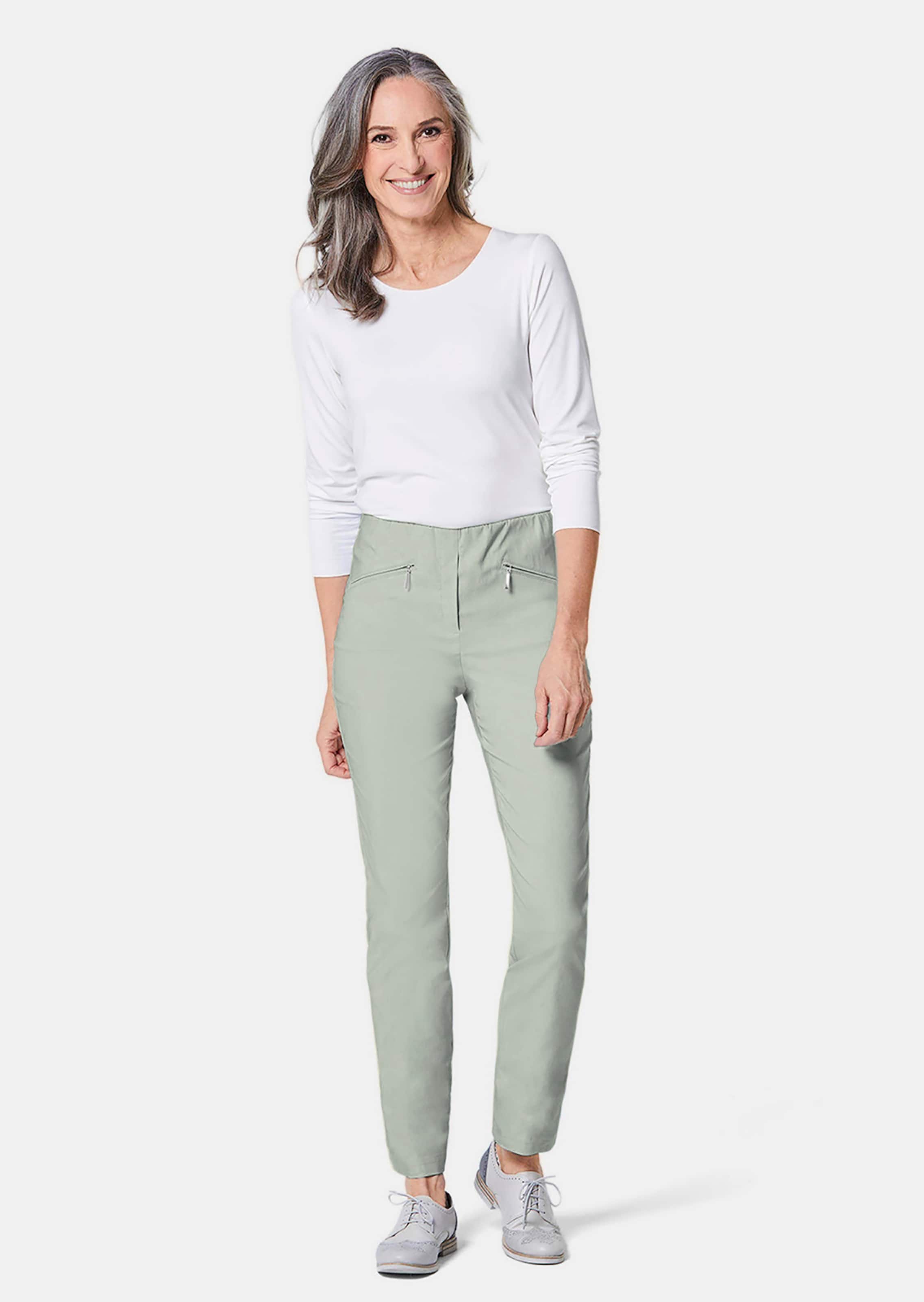 Pantalon hyper LOUISA extensible avec poches zippées - vert gris - Gr. 27 de Goldner Fashion