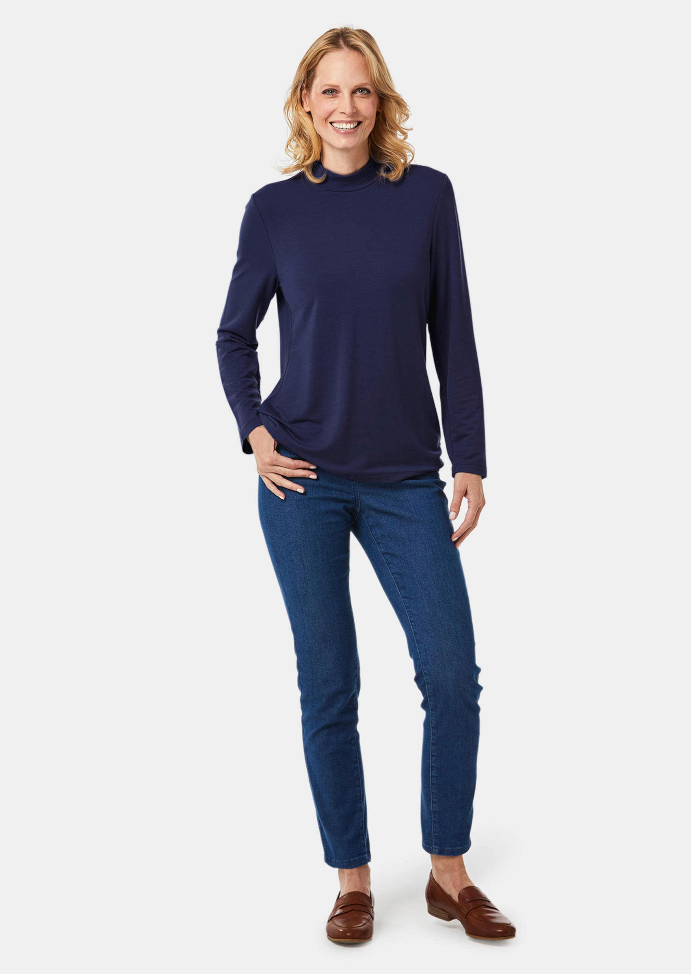 T-shirt à col droit à manches longues - marine - Gr. 56 de Goldner Fashion