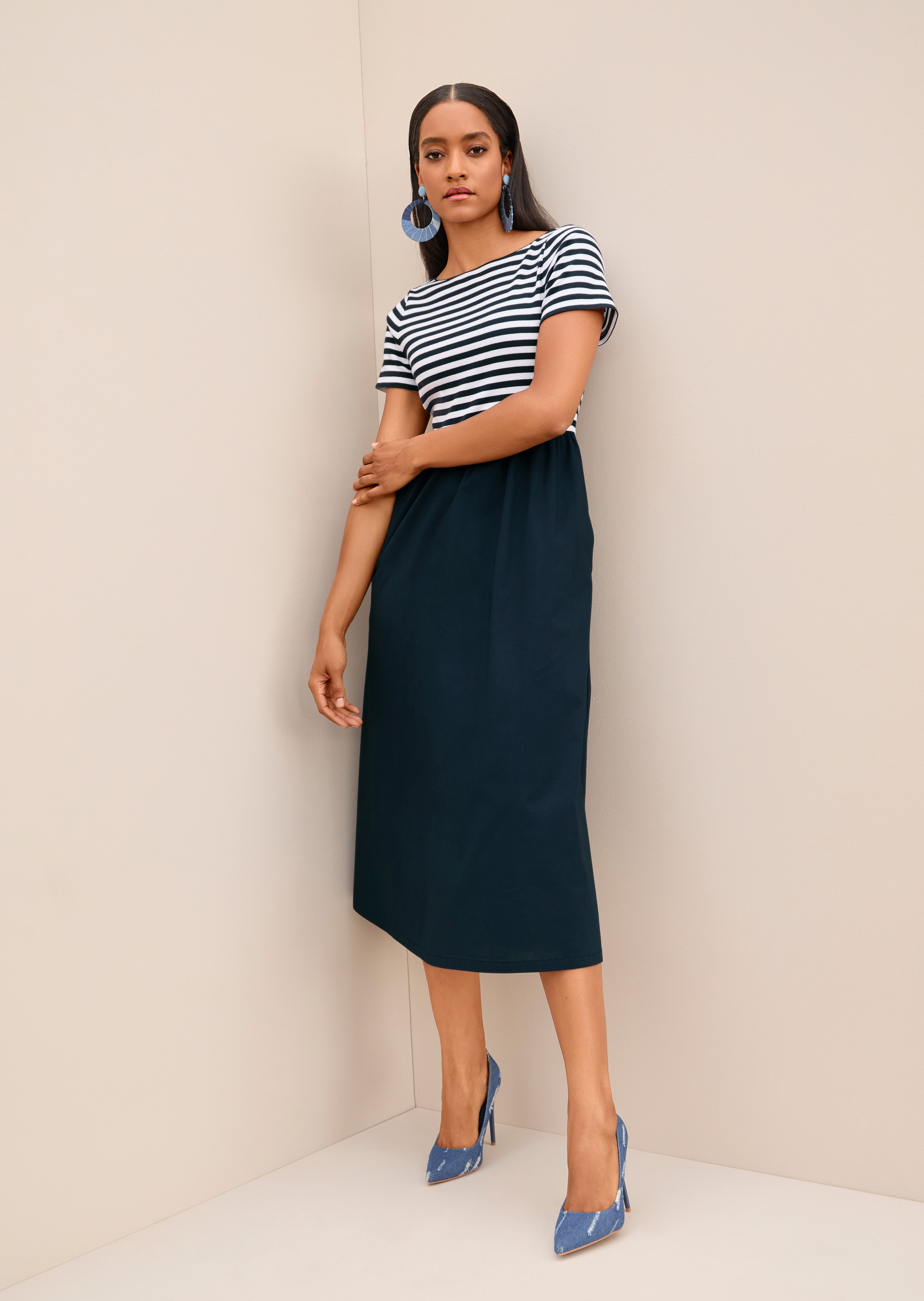 Robe rayée en mix de matières